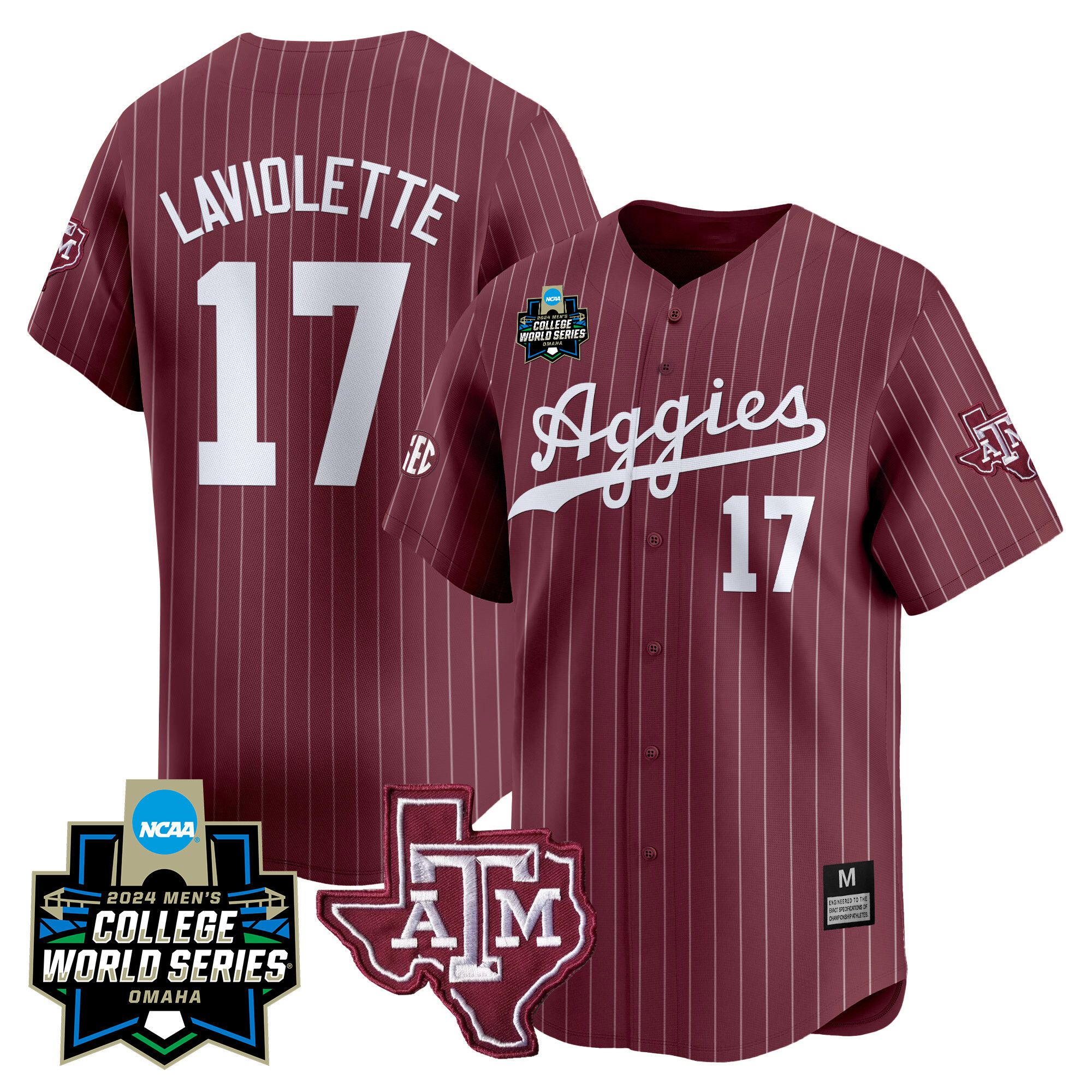 Men Texas A&M Aggies 17 Laviolette Red Stripe 2024 College World Series Vapor Premier Limited NCAA Jersey